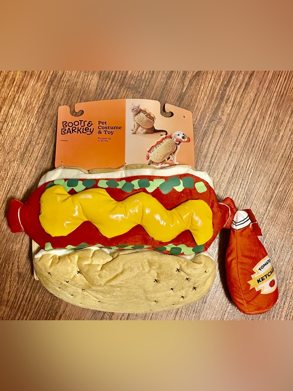 Boots & Barkley Plush Hot Dog Pet Costume in Yellow, Red & Tan